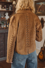 Madalina geaca din piele intoarsa cu sireturi