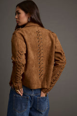 Madalina geaca din piele intoarsa cu sireturi