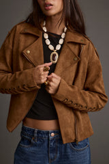 Madalina geaca din piele intoarsa cu sireturi