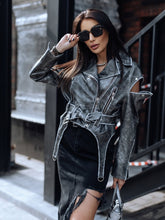 Simina natural vintage grey biker jacket with washed effect