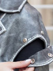 Simina geaca naturala biker vintage gri cu efect spalat