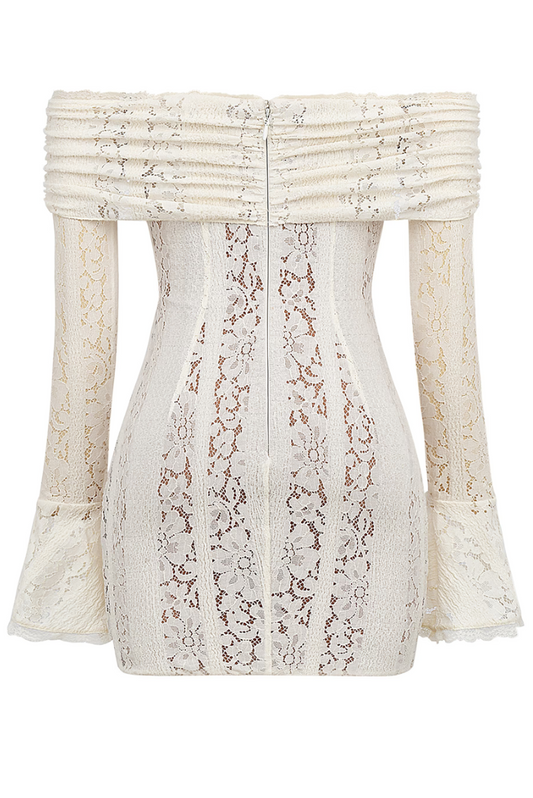 Eline bluză pe corp cu dantelă florală și manșete evazate în culori neutre