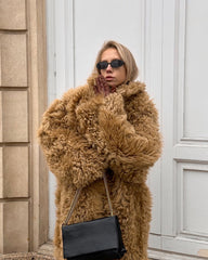 Tigrado Shearling Coat in Light Brown. Cojoc lung din oaie Tigrado KALINKA FURS