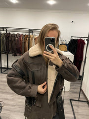 Shearling Brown Jacket. Cojoc maro din blană și piele naturală KALINKA FURS