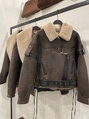 Shearling Brown Jacket. Cojoc maro din blană și piele naturală KALINKA FURS