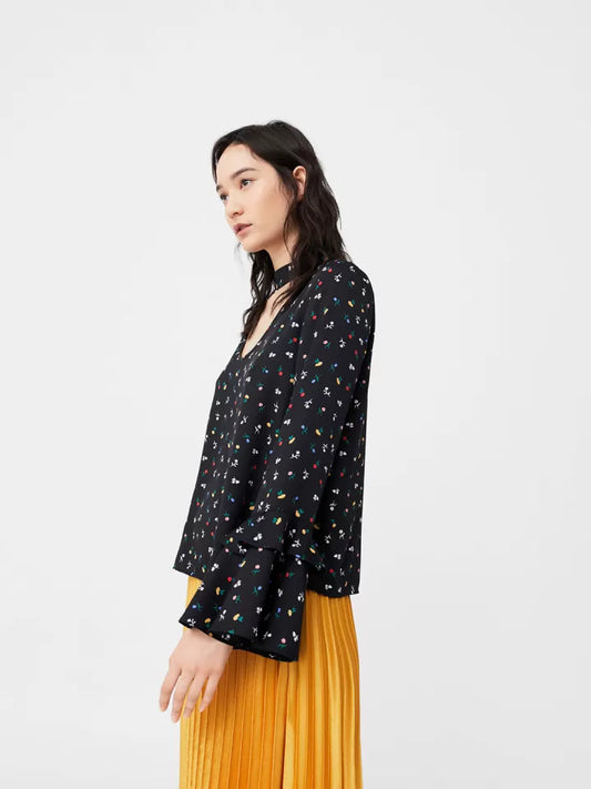 Bluză cu print floral și detaliu pe gât, Mango, Mărime M