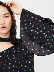 Bluză cu print floral și detaliu pe gât, Mango, Mărime M