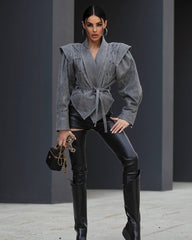 Big Shoulders Jacket. Jacheta din piele cu umeri si detalii KALINKA FURS