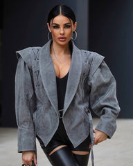 Big Shoulders Jacket. Jacheta din piele cu umeri si detalii KALINKA FURS