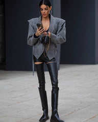 Big Shoulders Jacket. Jacheta din piele cu umeri si detalii KALINKA FURS