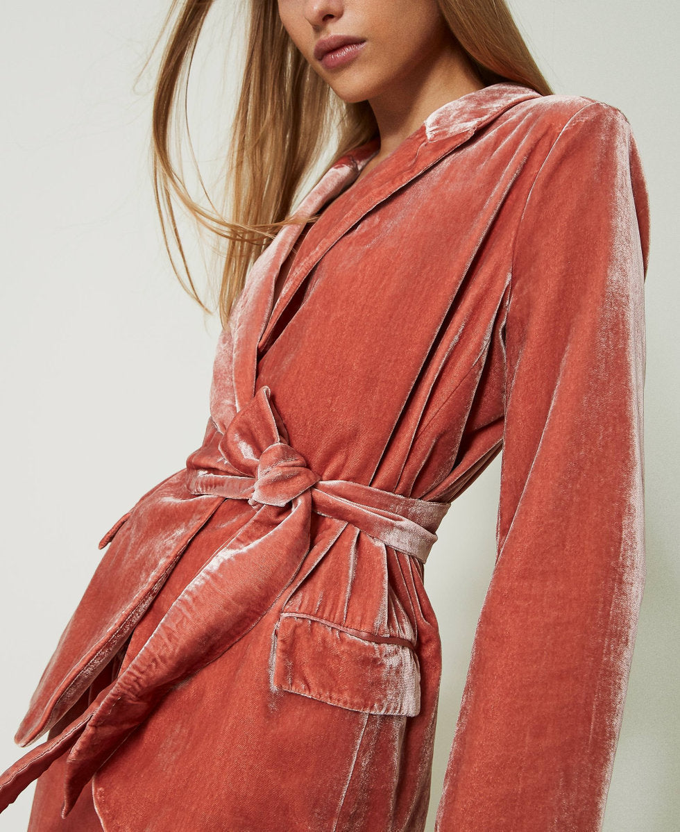 Single brested velvet blazer. Sacou din velvet cu cordon KALINKA FURS