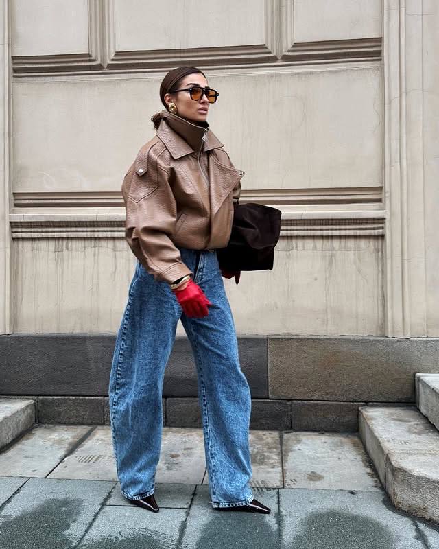 Oversized textured leather jacket. Geaca oversized din piele texturat KALINKA FURS