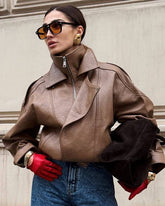 Oversized textured leather jacket. Geaca oversized din piele texturat KALINKA FURS