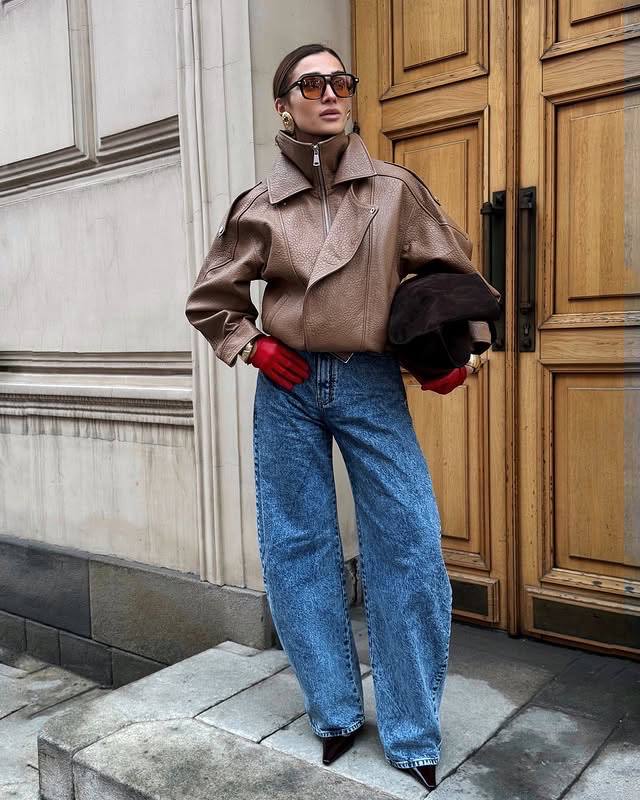 Oversized textured leather jacket. Geaca oversized din piele texturat KALINKA FURS