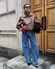 Oversized textured leather jacket. Geaca oversized din piele texturat KALINKA FURS