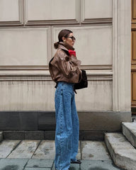 Oversized textured leather jacket. Geaca oversized din piele texturat KALINKA FURS