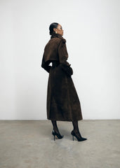 Suede Brown Trench Coat. Trench maro din piele întoarsă KALINKA FURS