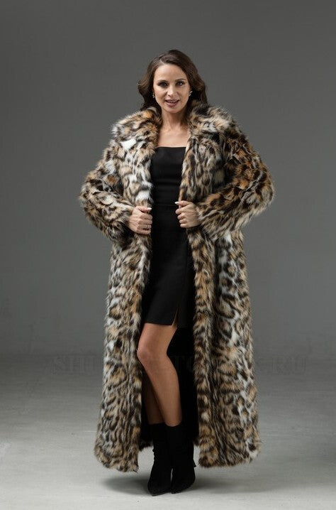 Women's Faux Fur Long Winter Coat Eco Lynx Leopard KALINKA FURS