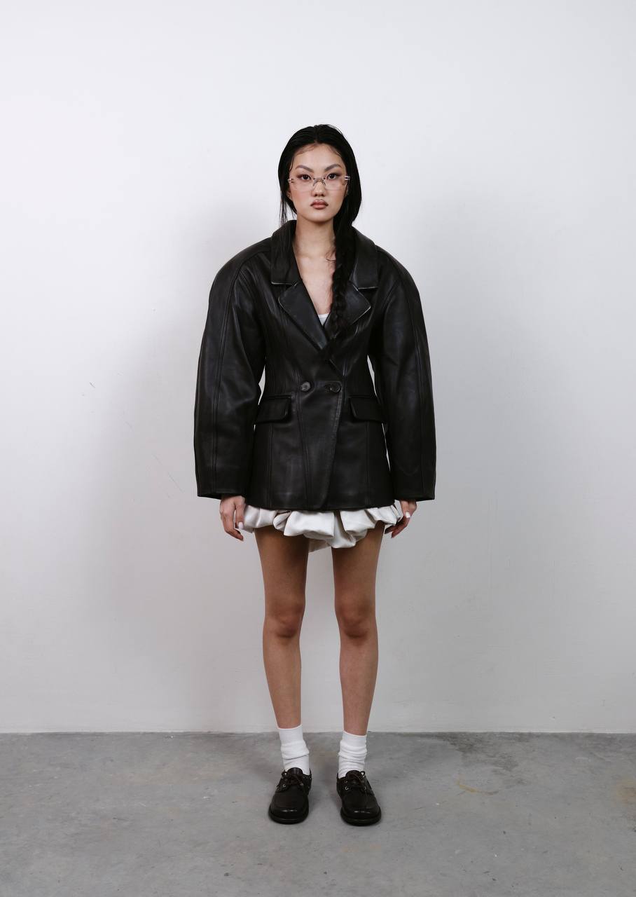 Waisted pocket leather blazer. Geaca din piele pe talie KALINKA FURS