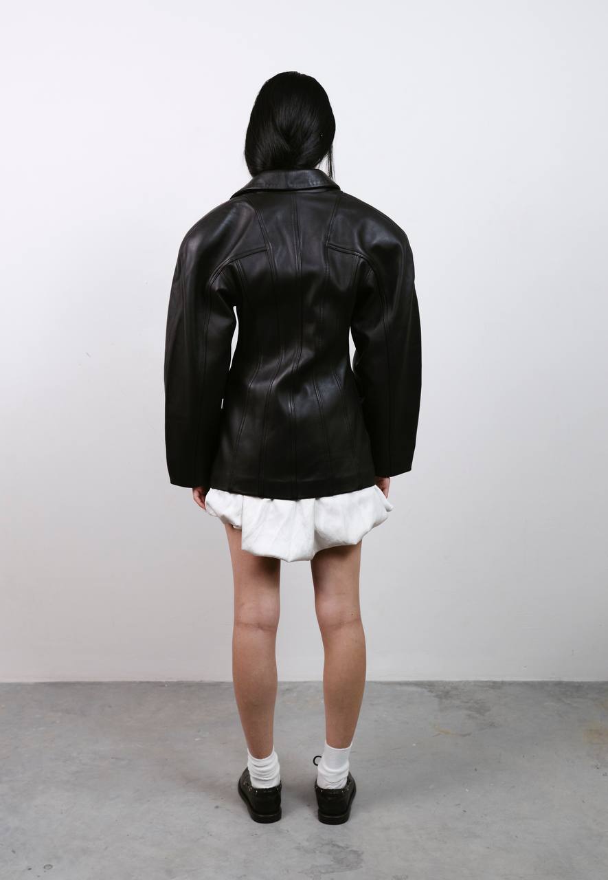 Waisted pocket leather blazer. Geaca din piele pe talie KALINKA FURS