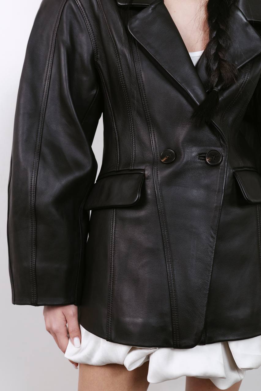 Waisted pocket leather blazer. Geaca din piele pe talie KALINKA FURS