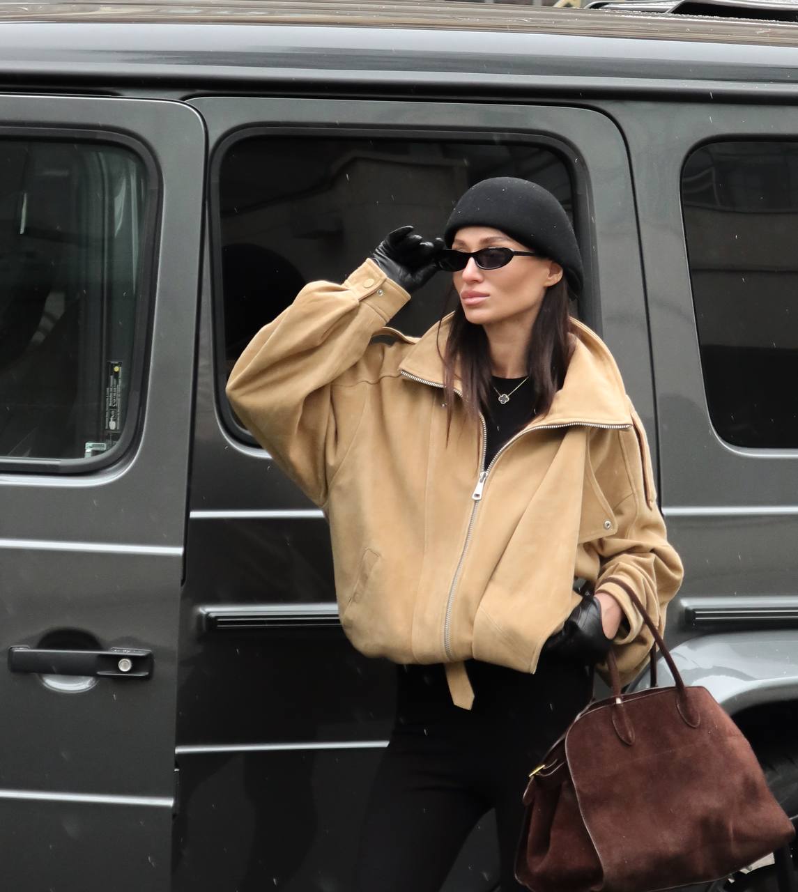 Leather suede beige jacket. Geaca de piele intoarsa bej KALINKA FURS