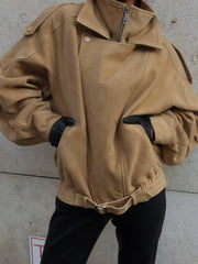 Leather suede beige jacket. Geaca de piele intoarsa bej KALINKA FURS