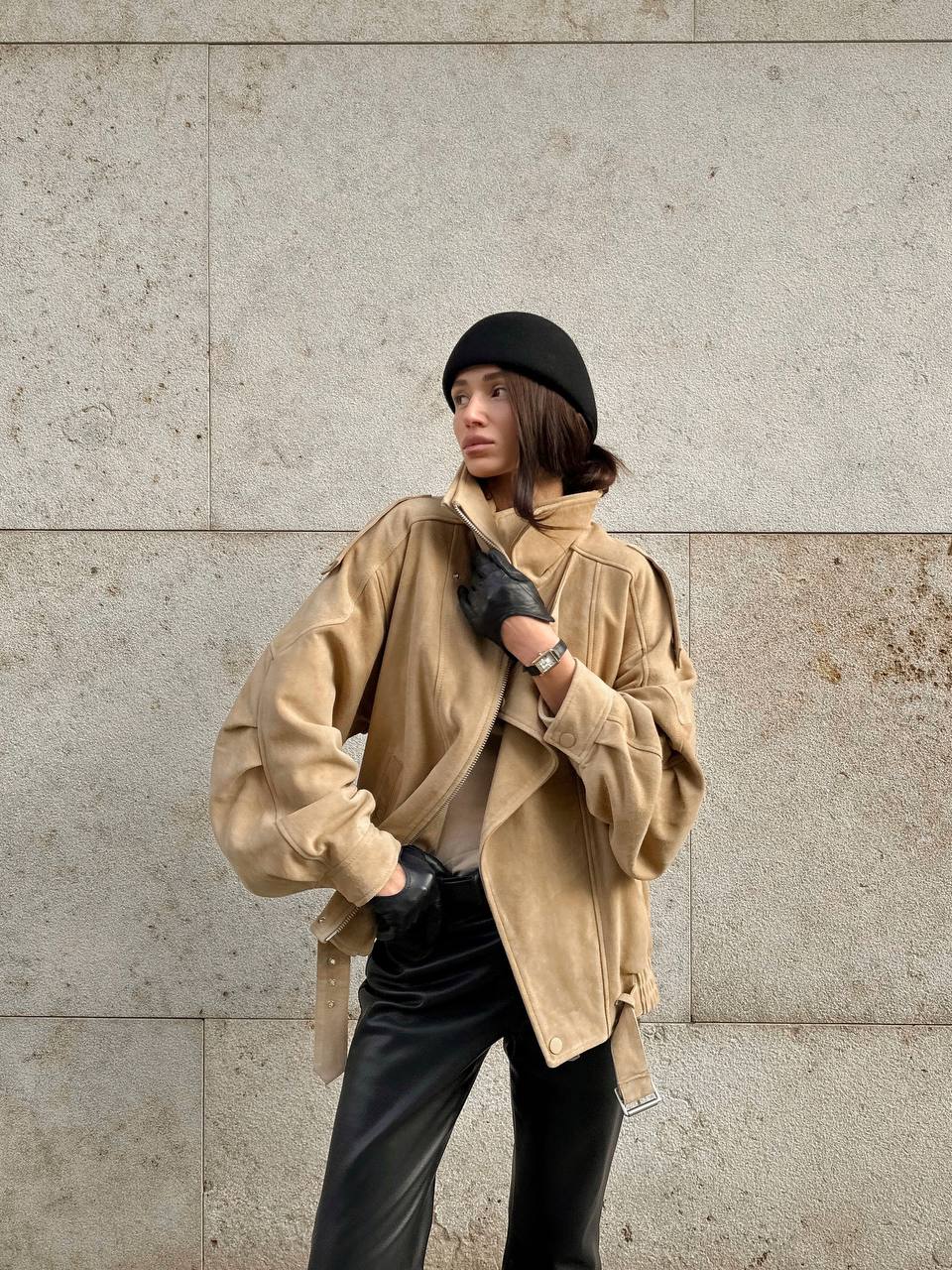 Leather suede beige jacket. Geaca de piele intoarsa bej KALINKA FURS