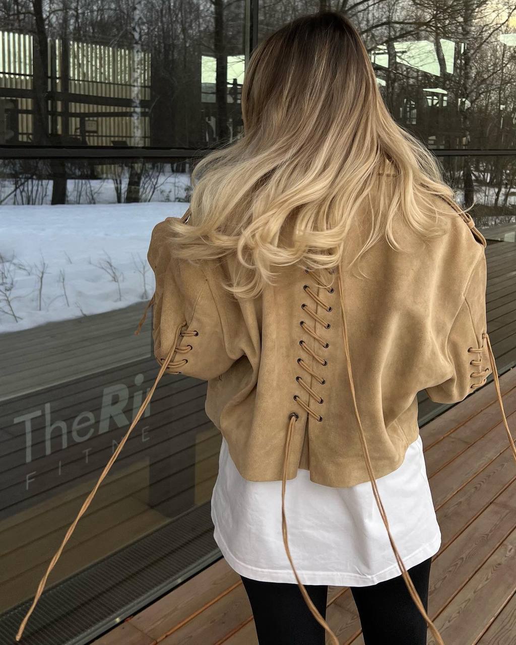 Suede Beige Jacket with Laces. Geaca Bej din piele intoarsa cu sireturi KALINKA FURS