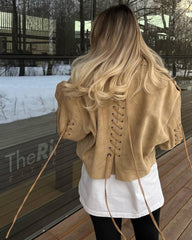 Suede Beige Jacket with Laces. Geaca Bej din piele intoarsa cu sireturi KALINKA FURS