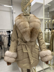 Polina Faux fur jacket with natural mink fur collar and cuffs