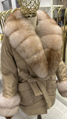 Polina Faux fur jacket with natural mink fur collar and cuffs