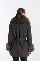 Polina Faux fur jacket with natural mink fur collar and cuffs