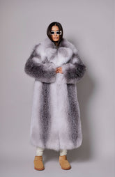 Marina jacheta din blană naturală de vulpe argintie de colecție