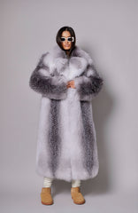 Marina jacheta din blană naturală de vulpe argintie de colecție