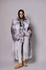 Marina jacheta din blană naturală de vulpe argintie de colecție