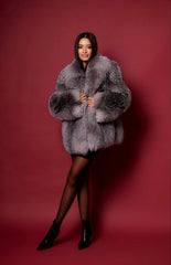 Georgia jacheta din blană naturală de vulpe argintie