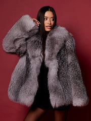 Georgia jacheta din blană naturală de vulpe argintie