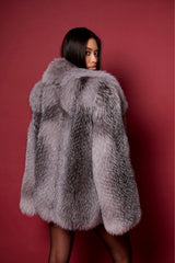 Georgia jacheta din blană naturală de vulpe argintie