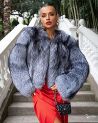 Celestine Natural silver fox fur coat
