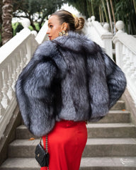Celestine Natural silver fox fur coat