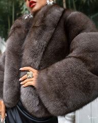 Mirabella Natural fox fur coat with wide collar