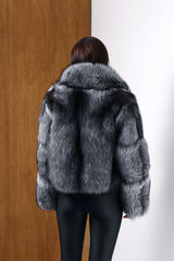 Vera Natural silver fox fur coat with collar