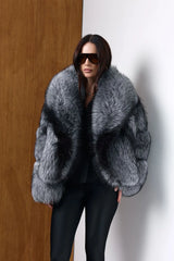 Vera Natural silver fox fur coat with collar