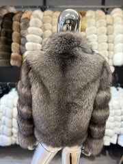 Jacheta din blana naturala de vulpe, grey shade