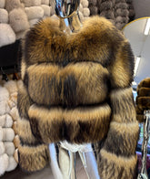Two-tone natural fox fur jacket, short model