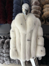 Natural polar fox fur jacket, in horizontal stripes