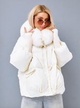 Geaca calduroasa de iarna. Oversized cu guler din vulpe KALINKA FURS