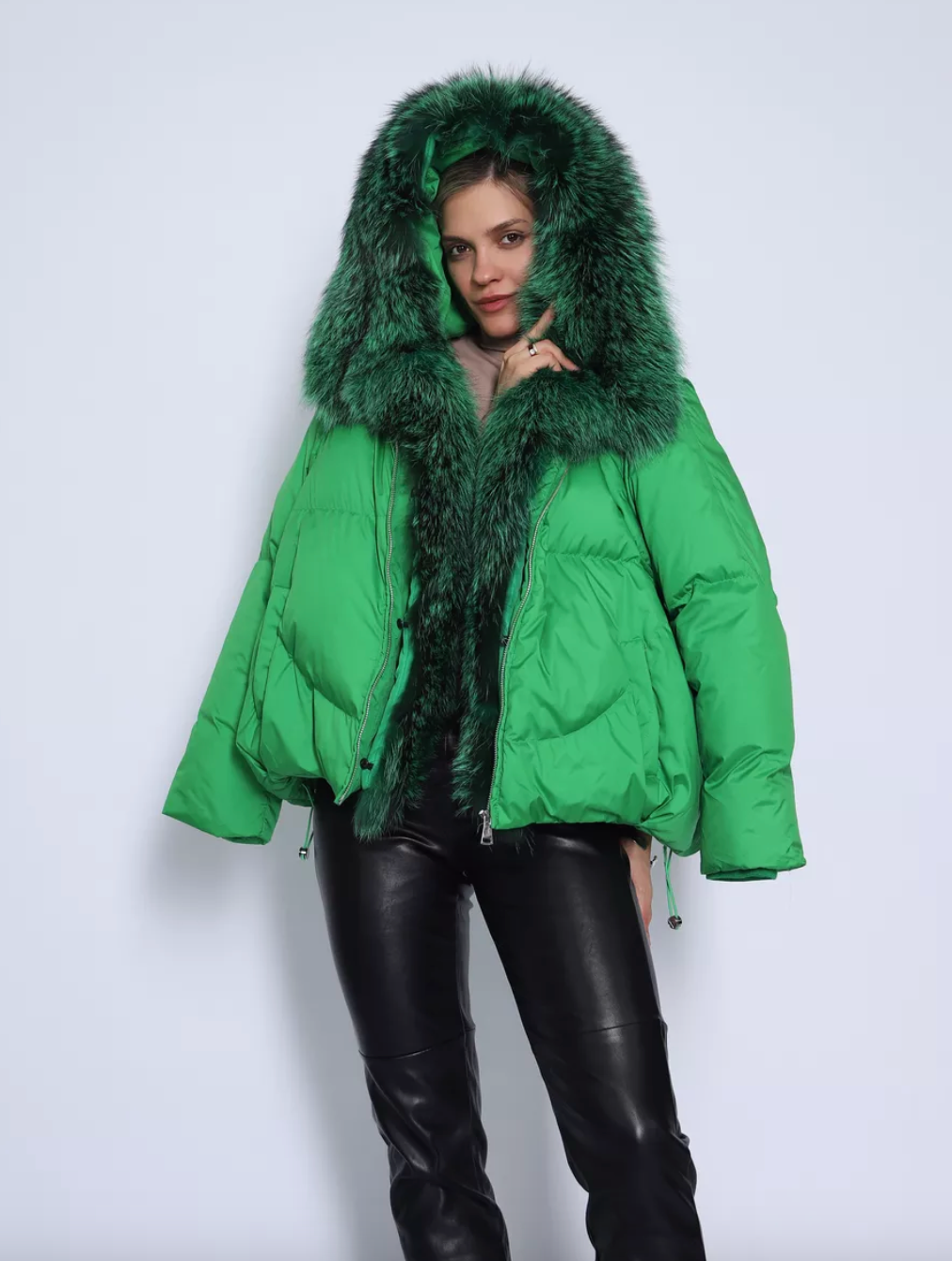 Geaca cu puf de gasca si guler din vulpe KALINKA FURS