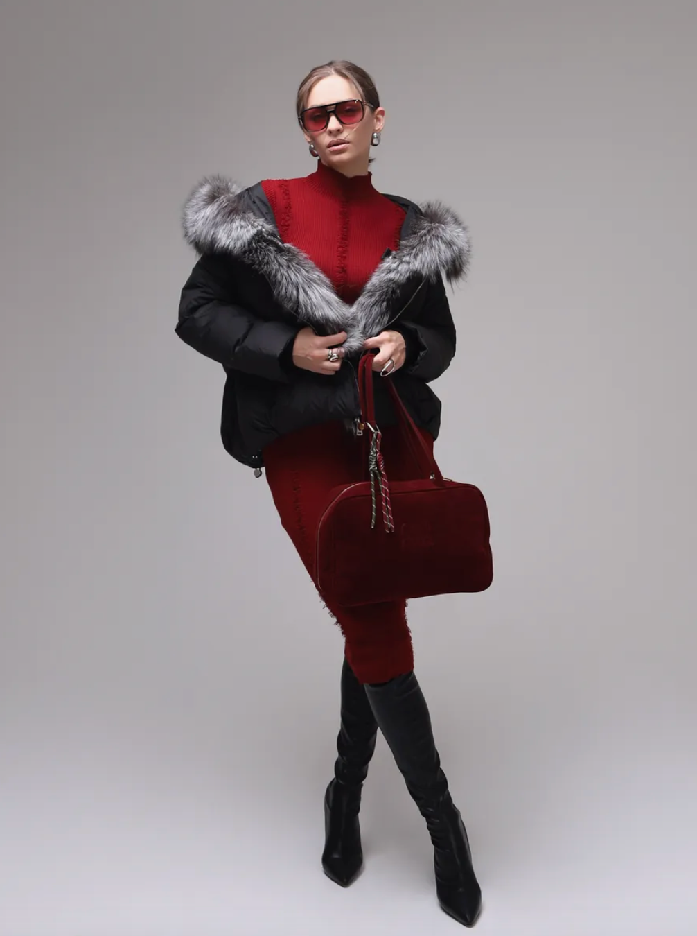 Geaca cu puf de gasca si guler din vulpe KALINKA FURS